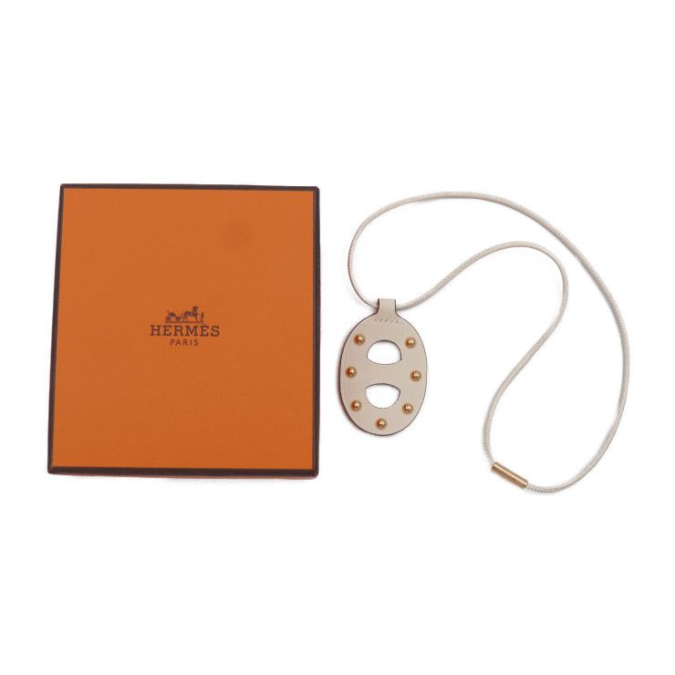 Hermes Chane D'ancre PM Necklace - Swift NATA Cream Brown Pink Gold Hardware