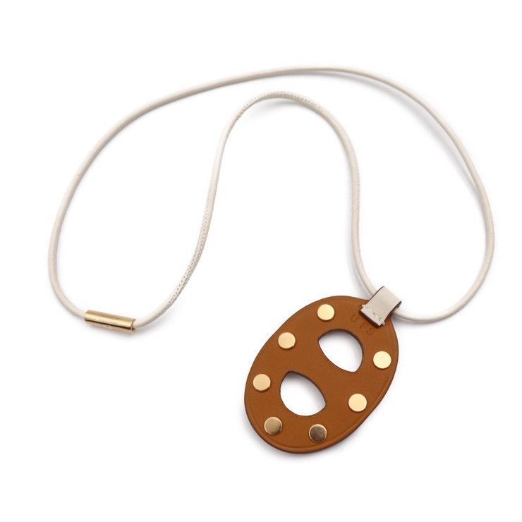 Hermes Chane D'ancre PM Necklace - Swift NATA Cream Brown Pink Gold Hardware