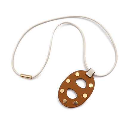 Hermes Chane D'ancre PM Necklace - Swift NATA Cream Brown Pink Gold Hardware