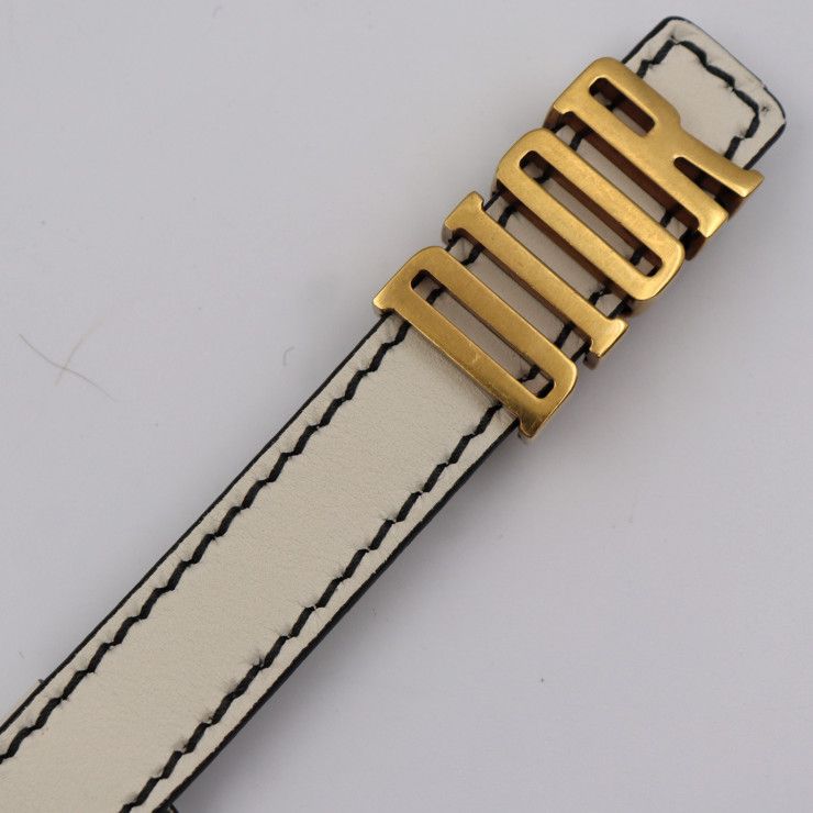 Christian DIOR D-fence Defence Belt Leather Ivory-toned Gold Hardware Logo