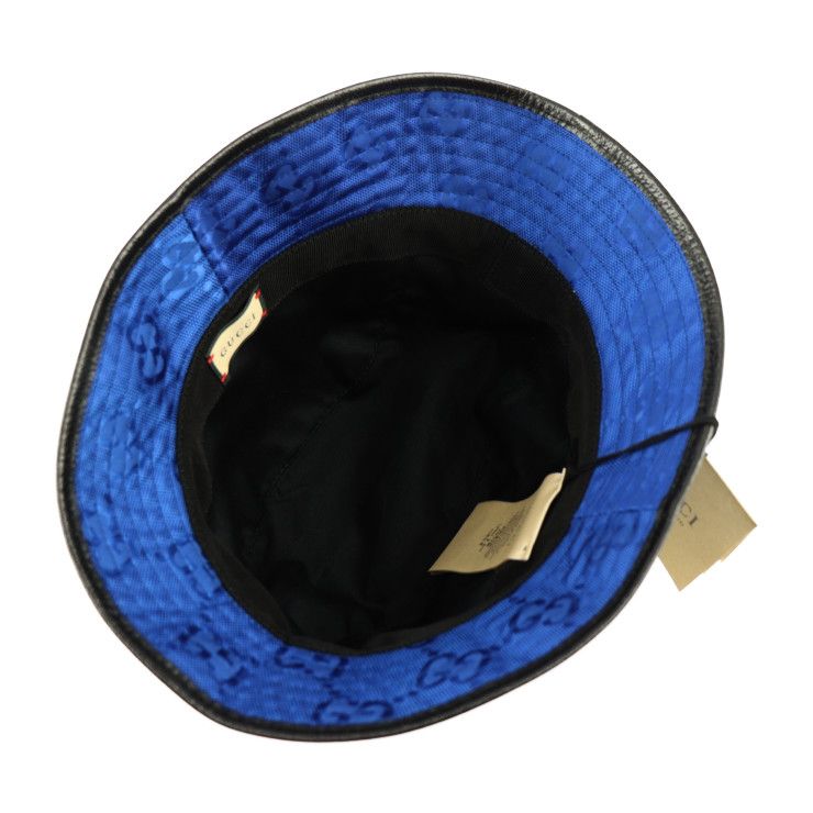 Gucci Bucket Hat 627115 GG Nylon X Leather Blue Black Off The Grid Hat