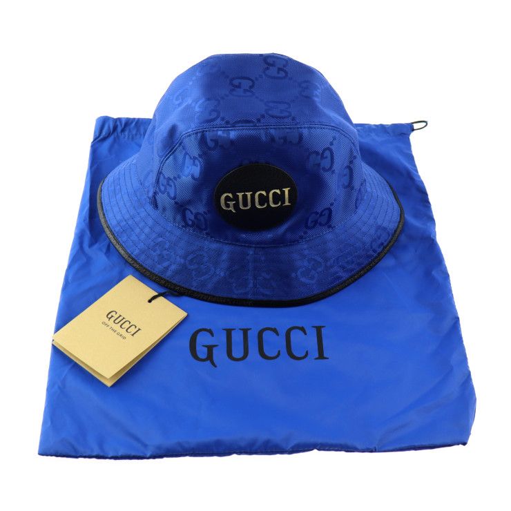 Gucci Bucket Hat 627115 GG Nylon X Leather Blue Black Off The Grid Hat