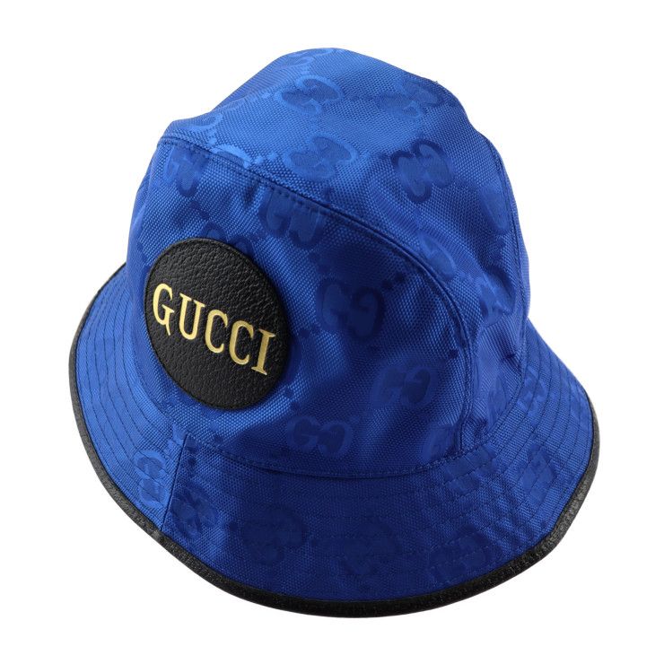 Gucci Bucket Hat 627115 GG Nylon X Leather Blue Black Off The Grid Hat