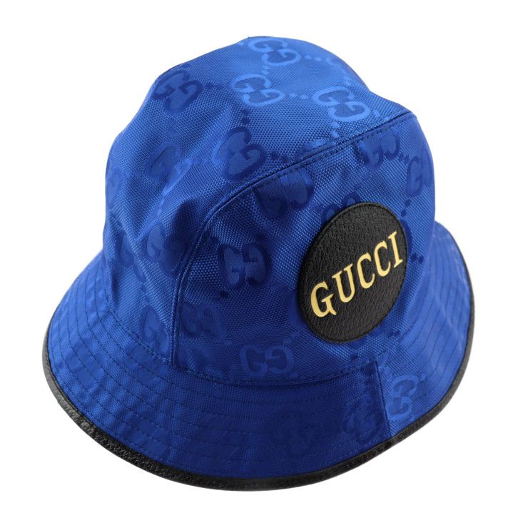 Gucci Bucket Hat 627115 GG Nylon X Leather Blue Black Off The Grid Hat