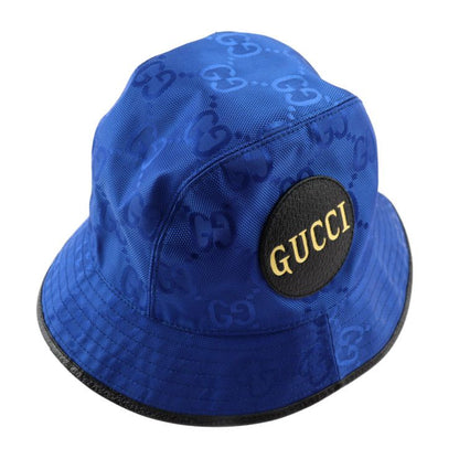 Gucci Bucket Hat 627115 GG Nylon X Leather Blue Black Off The Grid Hat