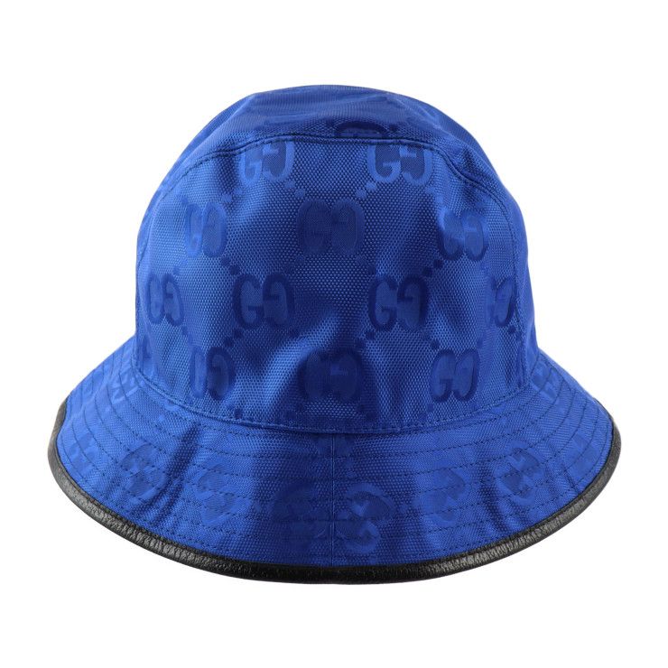 Gucci Bucket Hat 627115 GG Nylon X Leather Blue Black Off The Grid Hat