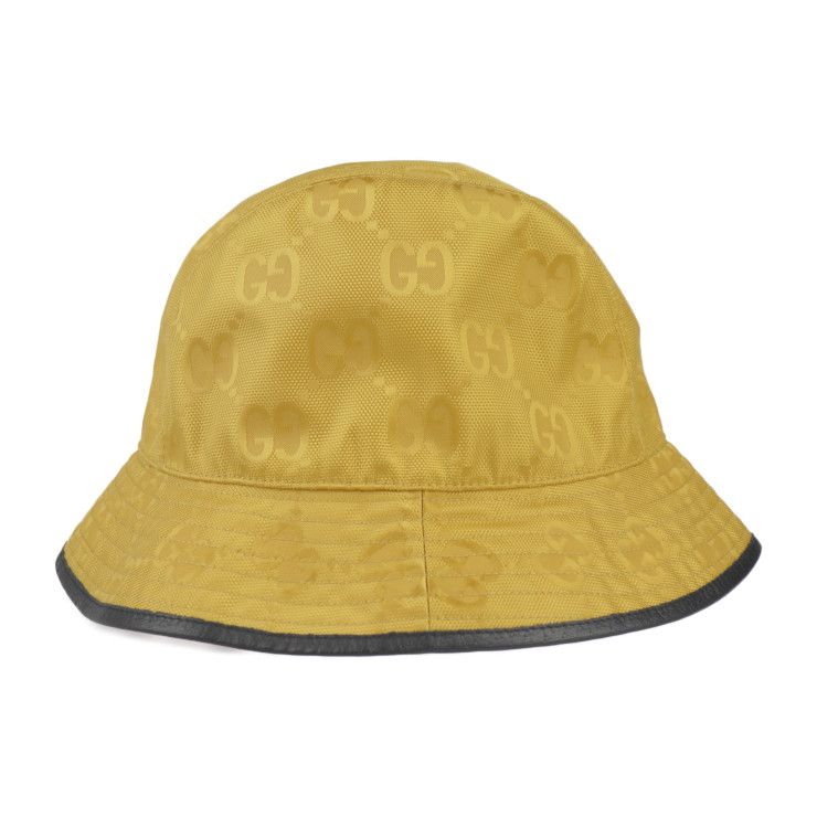 Gucci Bucket Hat 627115 GG Nylon X Leather Yellow Black Off The Grid Hat