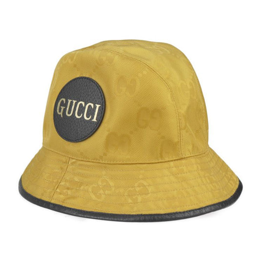 Gucci Bucket Hat 627115 GG Nylon X Leather Yellow Black Off The Grid Hat