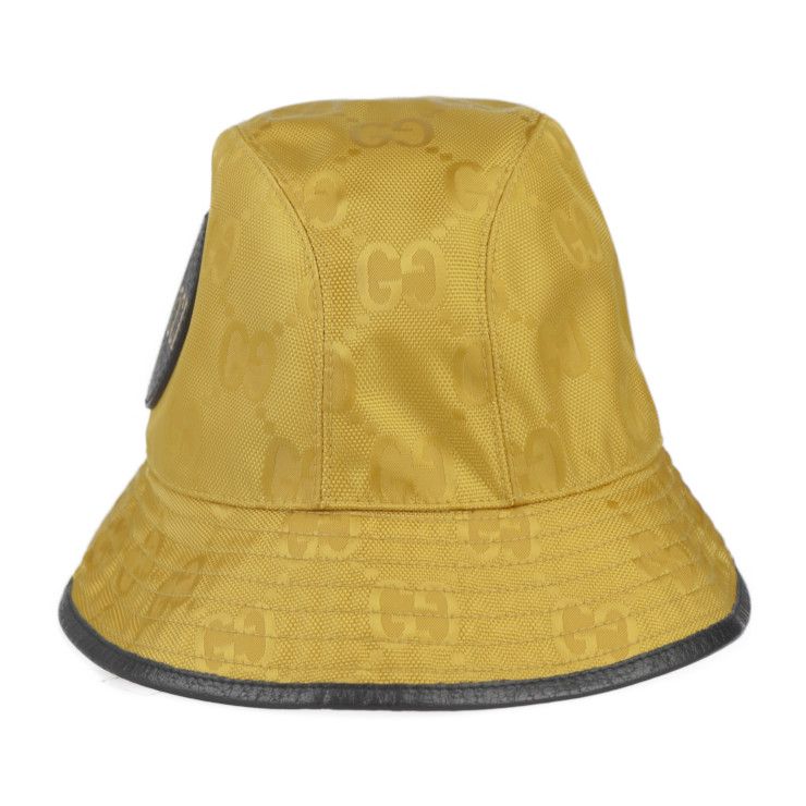 Gucci Bucket Hat 627115 GG Nylon X Leather Yellow Black Off The Grid Hat