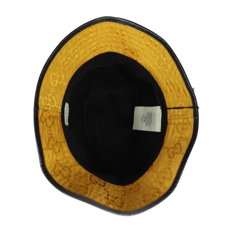Gucci Bucket Hat 627115 GG Nylon X Leather Yellow Black Off The Grid Hat