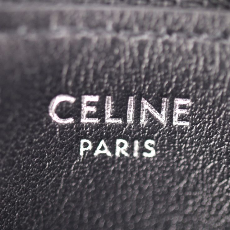 Celine Coin Case - Leather Black Silver Round Zipper Multi Case Small Purse Logo