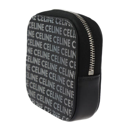 Celine Coin Case - Leather Black Silver Round Zipper Multi Case Small Purse Logo
