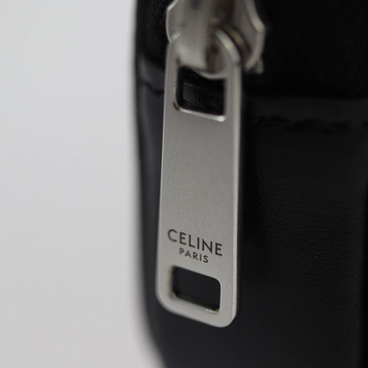 Celine Coin Case - Leather Black Silver Round Zipper Multi Case Small Purse Logo
