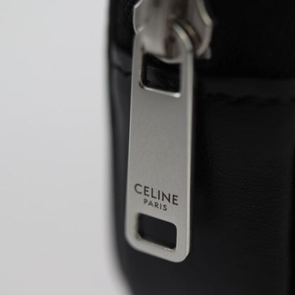 Celine Coin Case - Leather Black Silver Round Zipper Multi Case Small Purse Logo