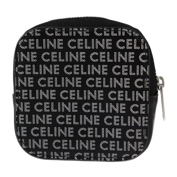 Celine Coin Case - Leather Black Silver Round Zipper Multi Case Small Purse Logo