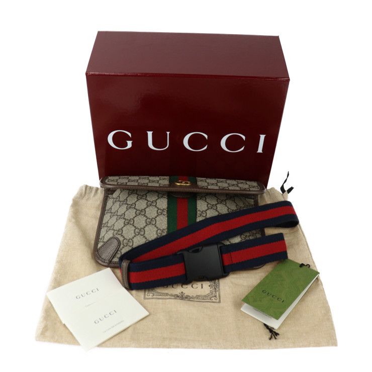 Gucci GG Small Belt Bag Waist Bag 752597 GG Supreme Canvas Leather Beige Ebony