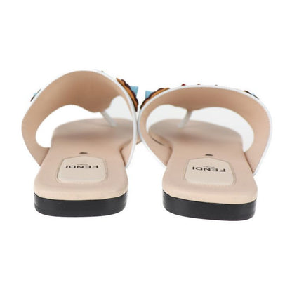 Fendi Thong Sandals - Leather White Multicolor Flat Studded Reference Size 22cm