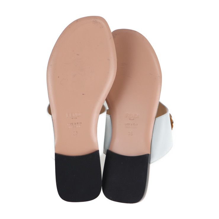 Fendi Thong Sandals #35 Leather White Multicolor Flat Studded Reference Size