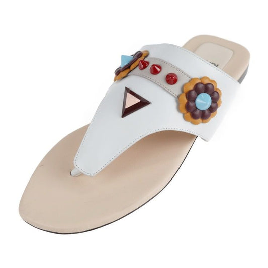Fendi Thong Sandals #35 Leather White Multicolor Flat Studded Reference Size
