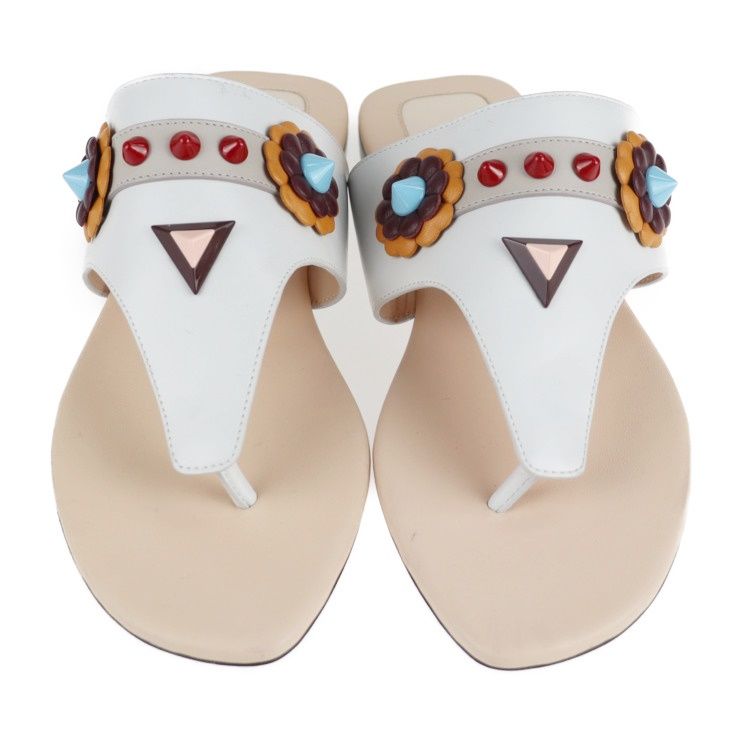 Fendi Thong Sandals #35 Leather White Multicolor Flat Studded Reference Size