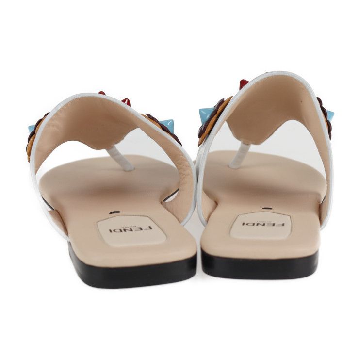 Fendi Thong Sandals #35 Leather White Multicolor Flat Studded Reference Size