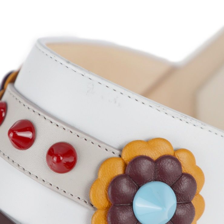 Fendi Thong Sandals #35 Leather White Multicolor Flat Studded Reference Size