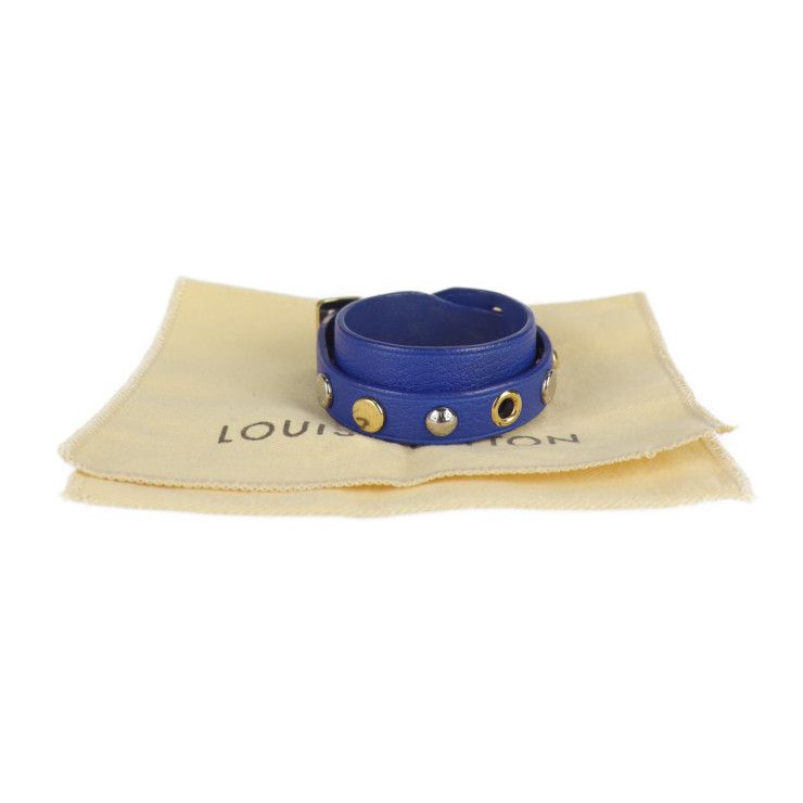 Louis Vuitton Bracelet Spike It Bracelet M6693f #17 Leather Blue Gold Hardware