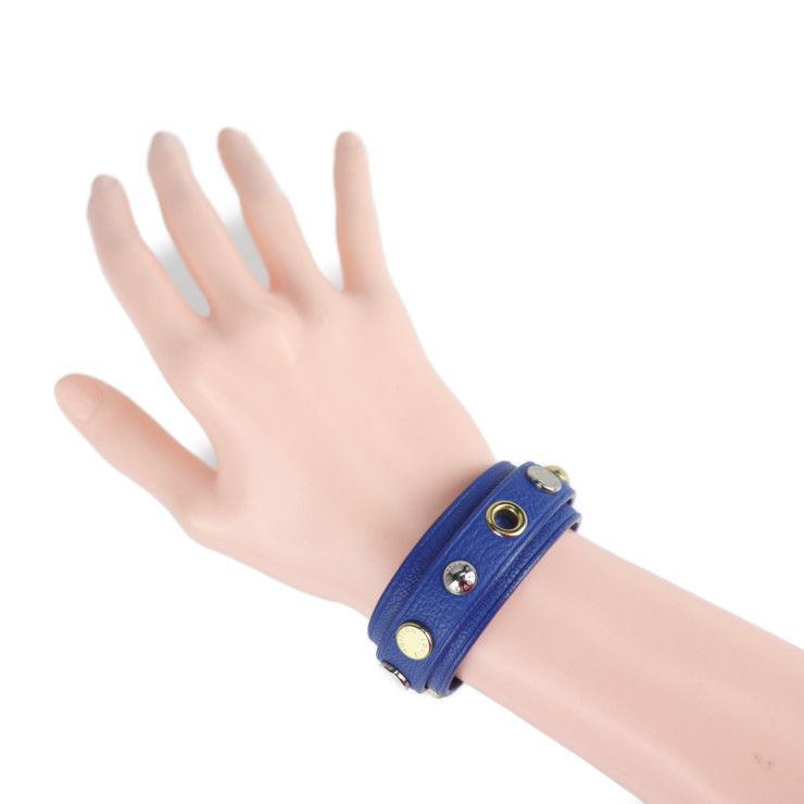 Louis Vuitton Bracelet Spike It Bracelet M6693f #17 Leather Blue Gold Hardware