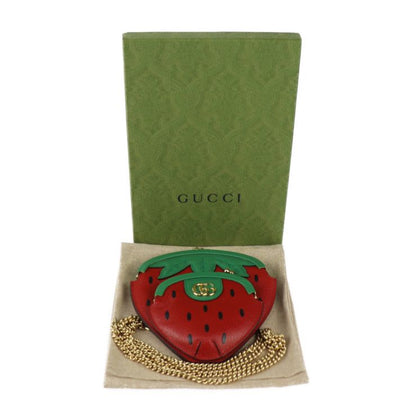 Gucci Strawberry Shape Pochette Shoulder Bag 719725 Leather Red Green Gold