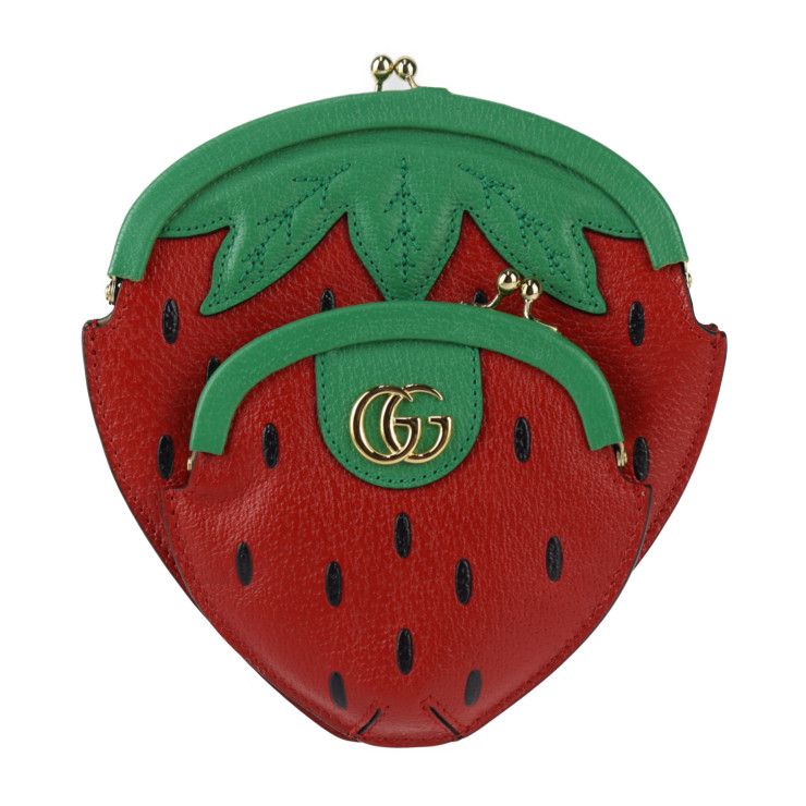 Gucci Strawberry Shape Pochette Shoulder Bag 719725 Leather Red Green Gold