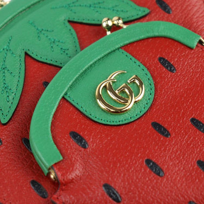 Gucci Strawberry Shape Pochette Shoulder Bag 719725 Leather Red Green Gold