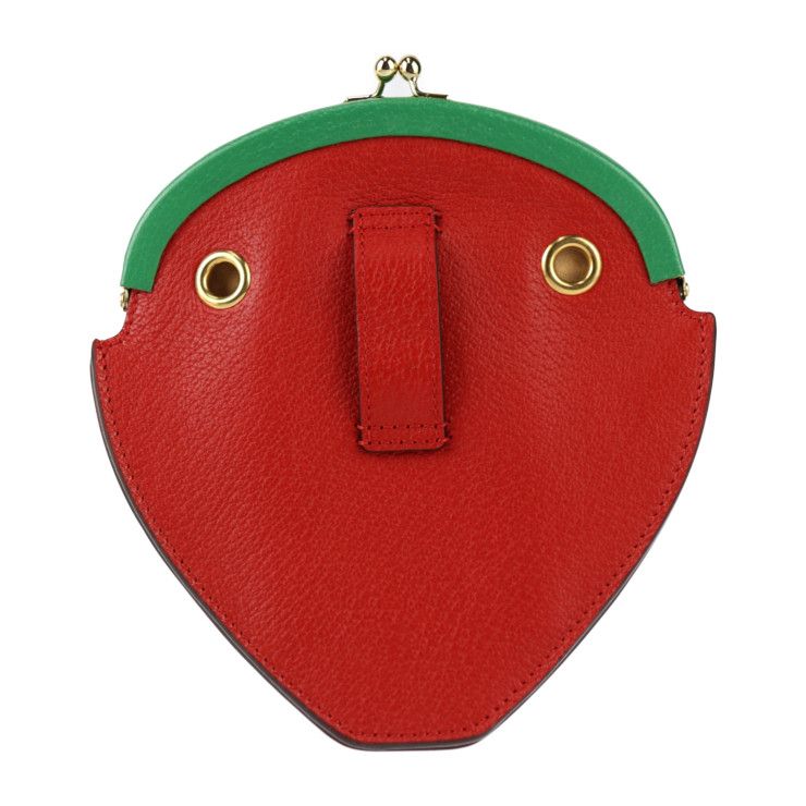 Gucci Strawberry Shape Pochette Shoulder Bag 719725 Leather Red Green Gold