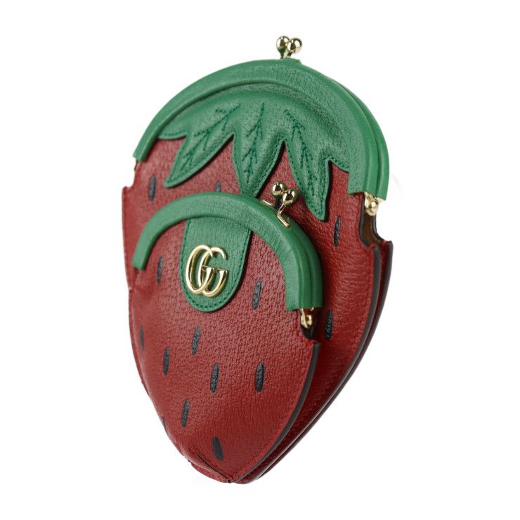 Gucci Strawberry Shape Pochette Shoulder Bag 719725 Leather Red Green Gold