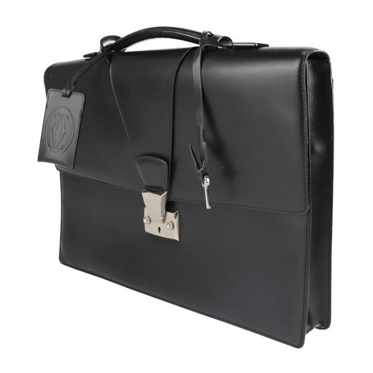 Cartier Business Bag - Calf Leather Black Silver Hardware Pasha Briefcase
