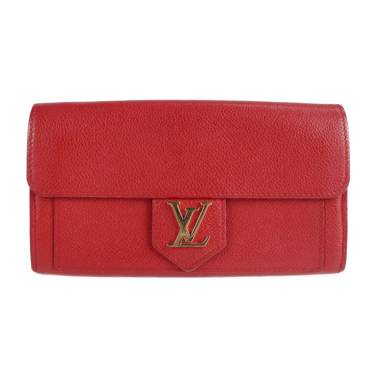 Louis Vuitton Portefeuille Lock Me Long Wallet M61277 Leather Ruby Red Gold