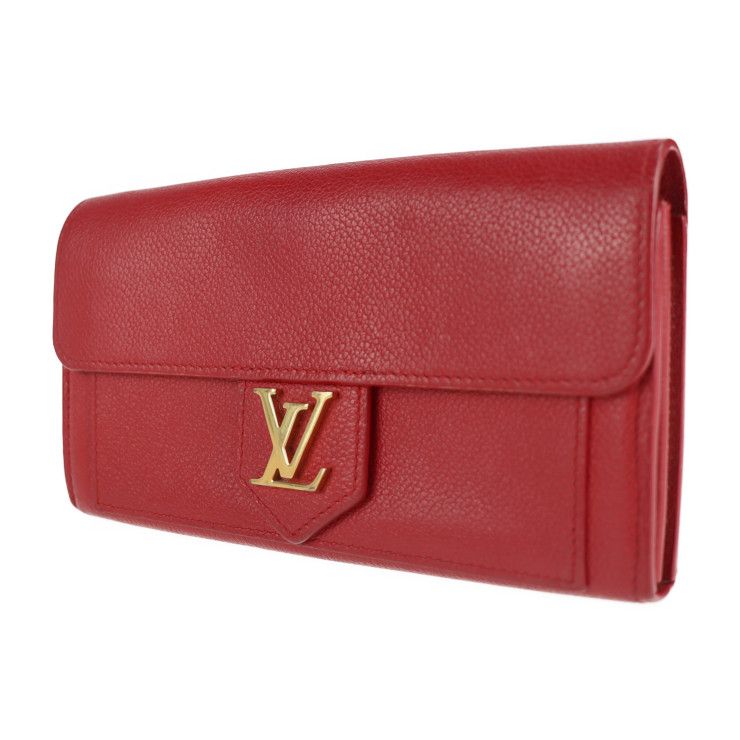 Louis Vuitton Portefeuille Lock Me Long Wallet M61277 Leather Ruby Red Gold