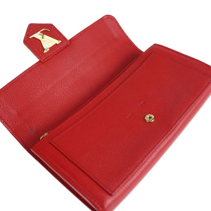 Louis Vuitton Portefeuille Lock Me Long Wallet M61277 Leather Ruby Red Gold