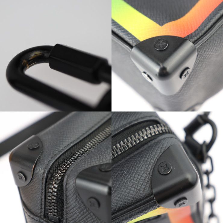 Louis Vuitton Mini Soft Trunk Shoulder Bag M30351 Taiga Leather Black Rainbow