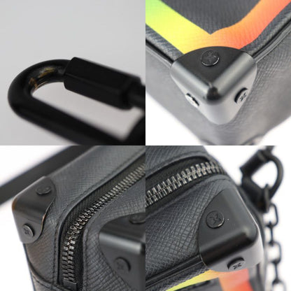 Louis Vuitton Mini Soft Trunk Shoulder Bag M30351 Taiga Leather Black Rainbow