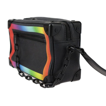 Louis Vuitton Mini Soft Trunk Shoulder Bag M30351 Taiga Leather Black Rainbow