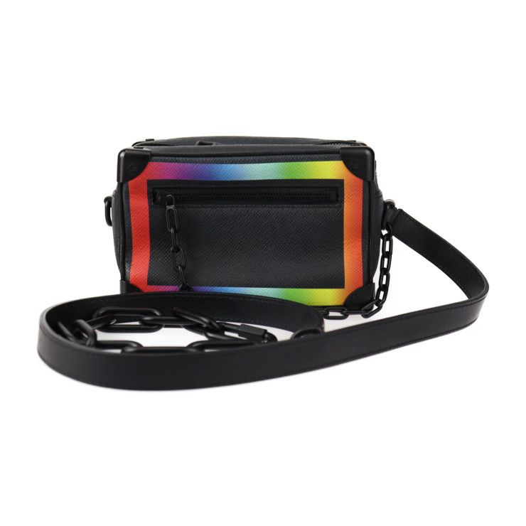 Louis Vuitton Mini Soft Trunk Shoulder Bag M30351 Taiga Leather Black Rainbow