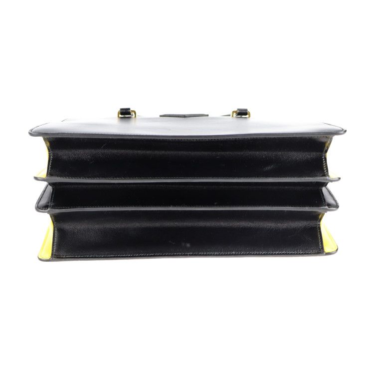 Prada Handbag B2725c Box Calf Black Yellow Gold Hardware Turnlock
