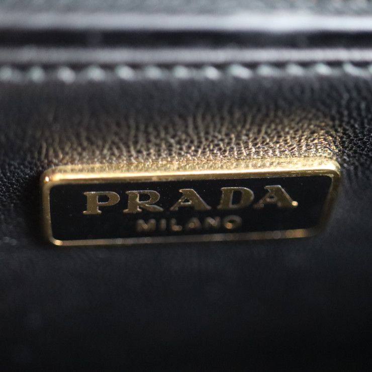 Prada Handbag B2725c Box Calf Black Yellow Gold Hardware Turnlock