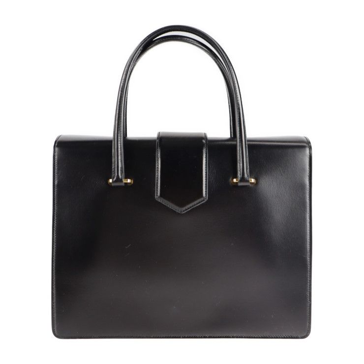 Prada Handbag B2725c Box Calf Black Yellow Gold Hardware Turnlock