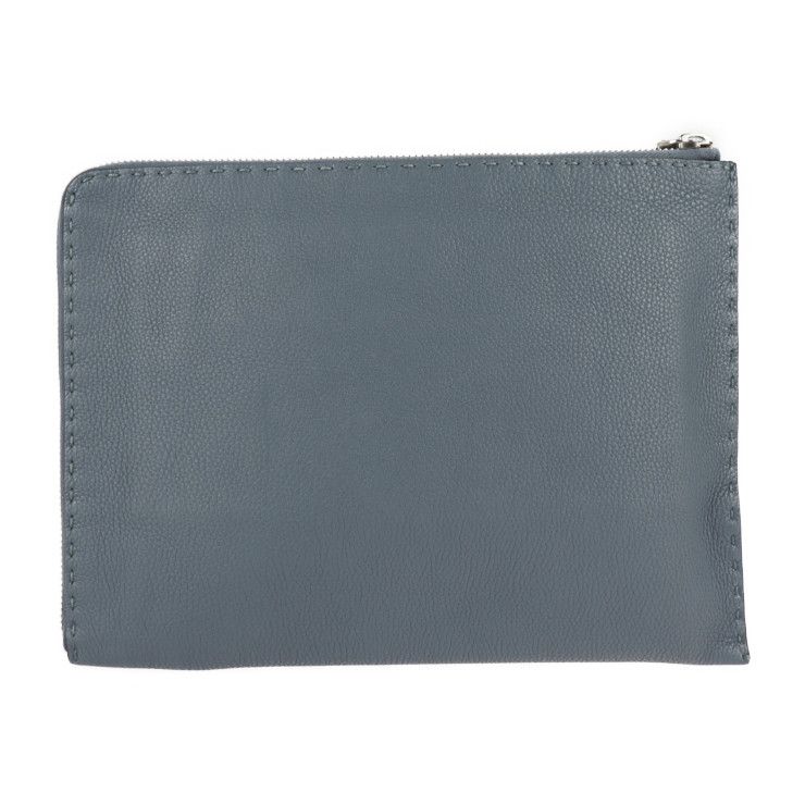 Fendi Clutch Bag 7m0225 Leather Blue Gray Selleria Second Bag Handbag