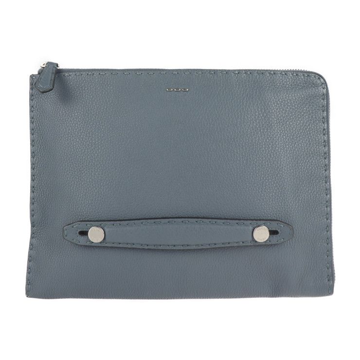 Fendi Clutch Bag 7m0225 Leather Blue Gray Selleria Second Bag Handbag