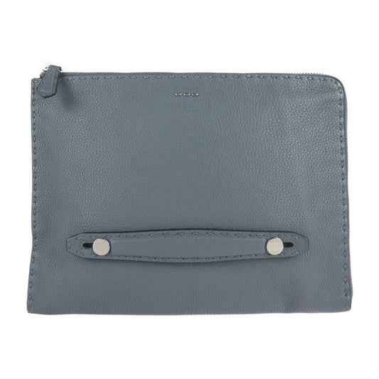 Fendi Clutch Bag 7m0225 Leather Blue Gray Selleria Second Bag Handbag