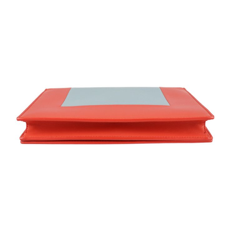 Celine Clutch Bag 107773 Leather Poppy Red Cloud Gray Frame Evening Chain