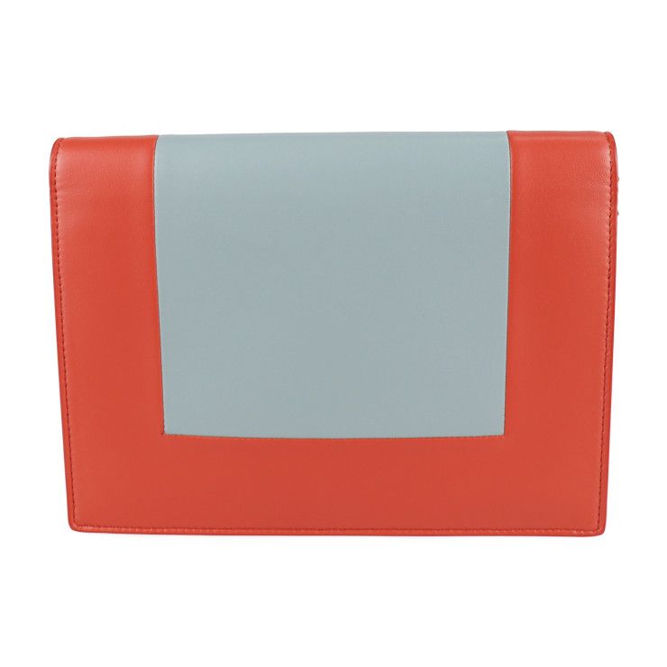 Celine Clutch Bag 107773 Leather Poppy Red Cloud Gray Frame Evening Chain