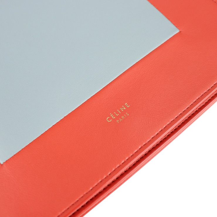 Celine Clutch Bag 107773 Leather Poppy Red Cloud Gray Frame Evening Chain
